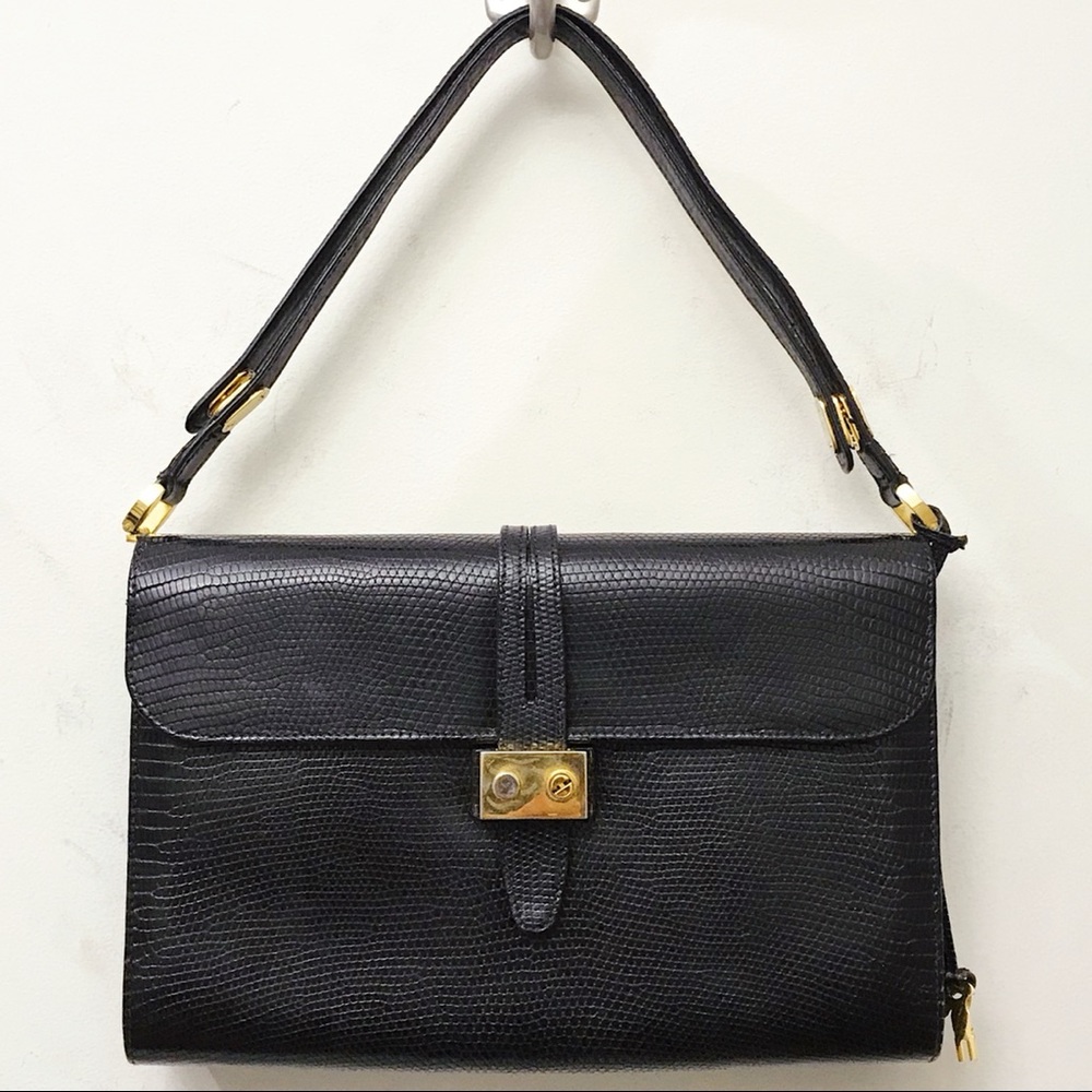 Mark Cross Lizard Leather Jumbo Flap Shoulder Bag